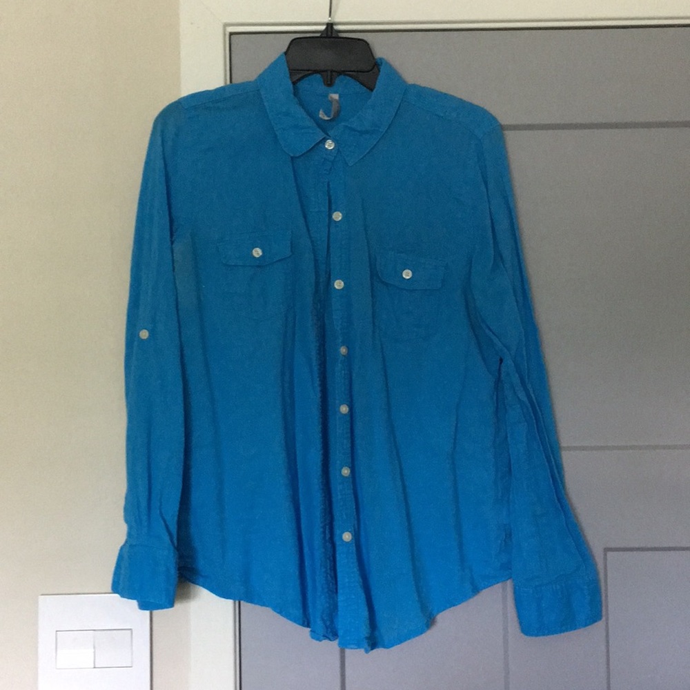 Cotton, long sleeve button up shirt.
